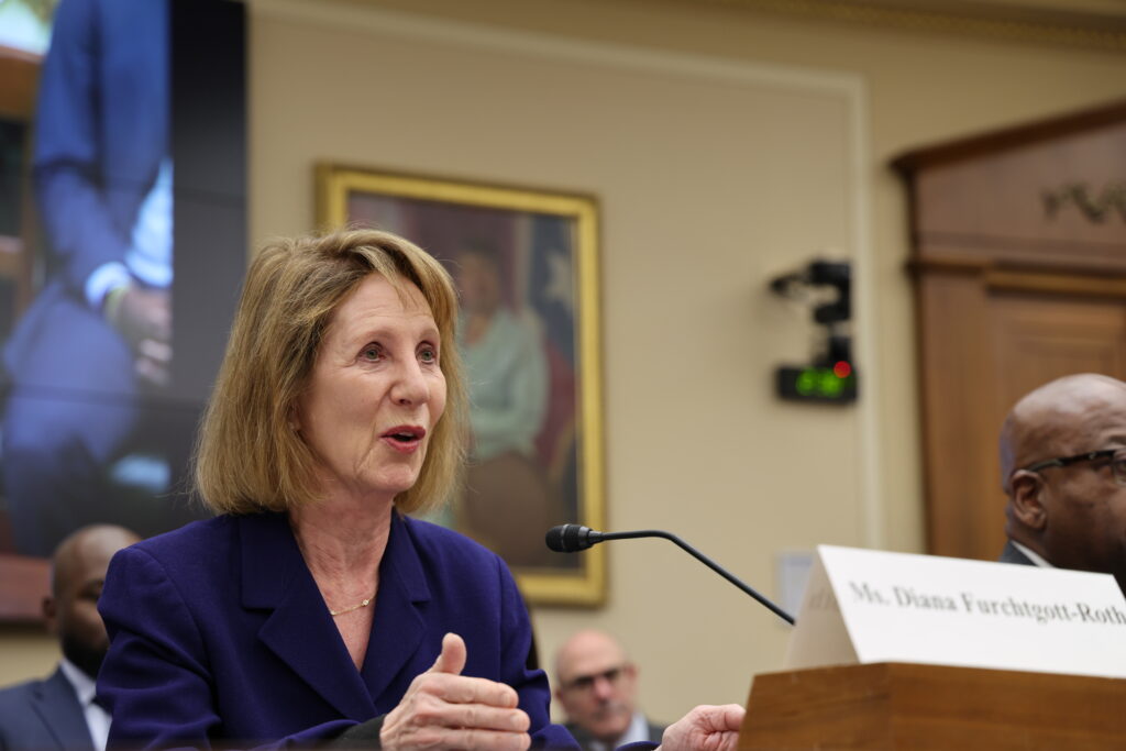 Woman speaking at a formal hearing
