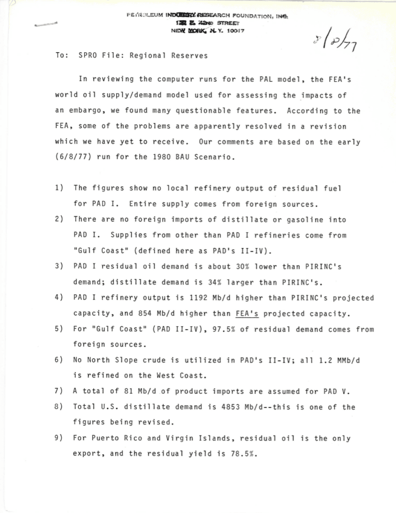 Typed document discussing regional oil reserves.