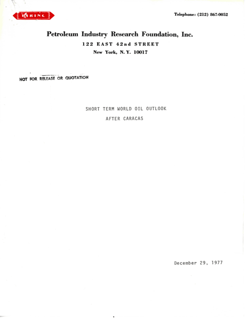 Document titled "Short Term World Oil Outlook".