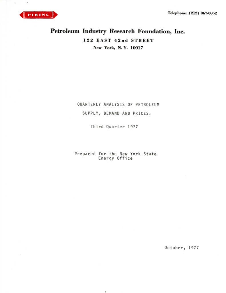 Petroleum analysis report cover, October 1977.