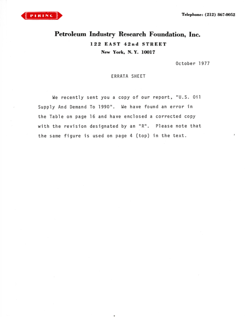 Errata sheet from October 1977 document.