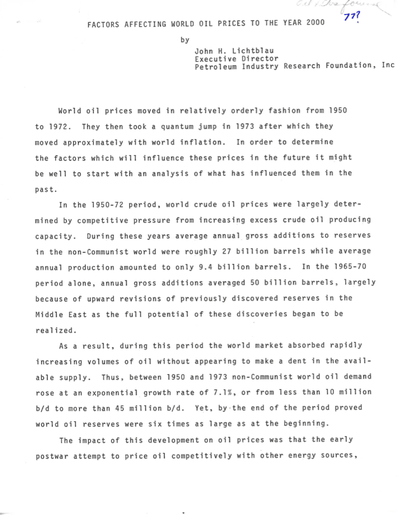Typed document about world oil prices analysis.