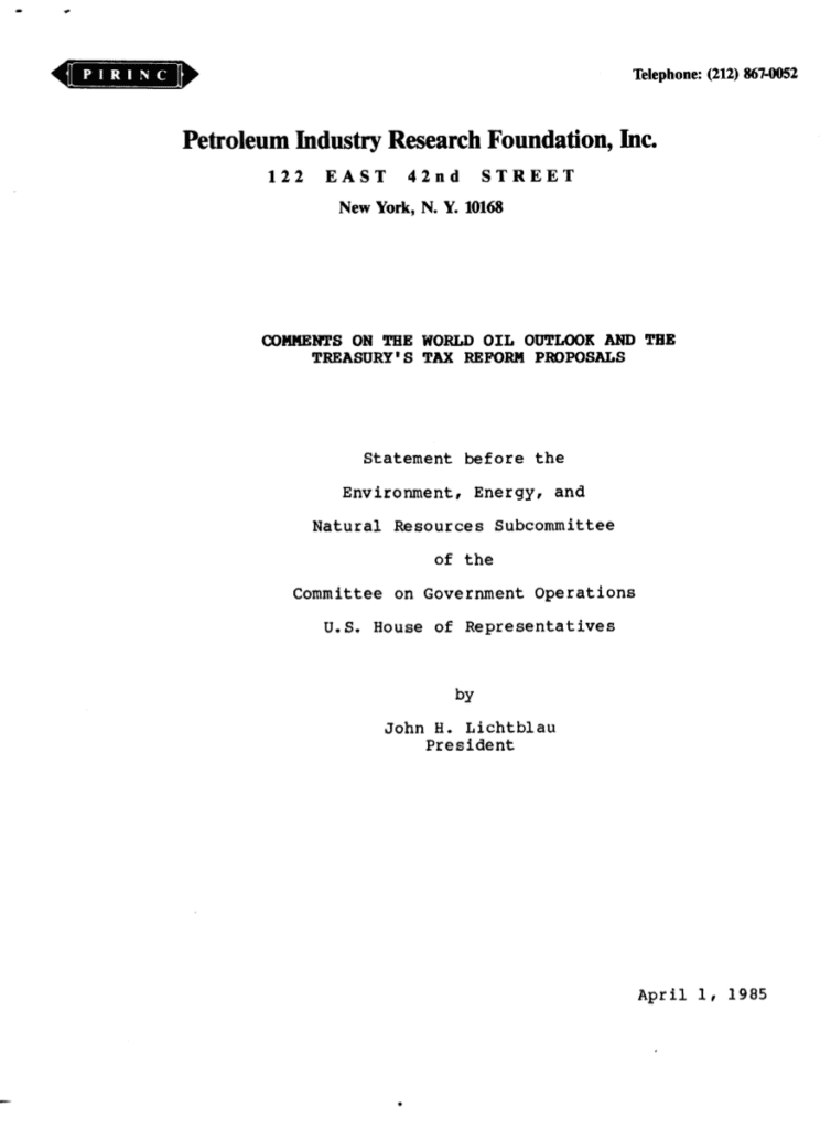 Report on oil outlook and tax reform proposals.