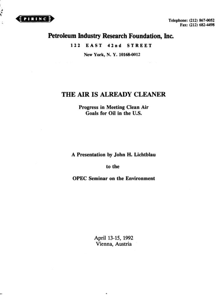 Presentation cover on clean air progress.