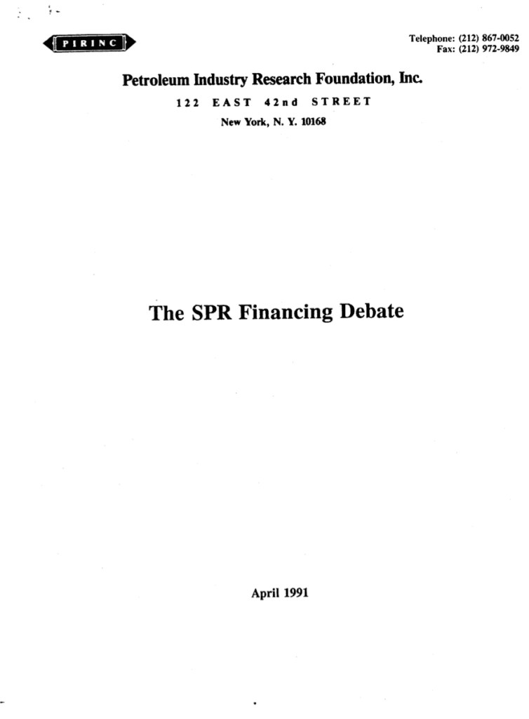 Cover page of SPR Financing Debate, 1991.