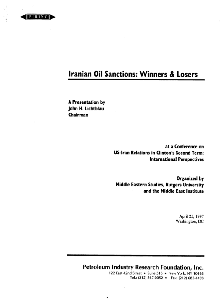 Cover page of Iranian Oil Sanctions presentation.