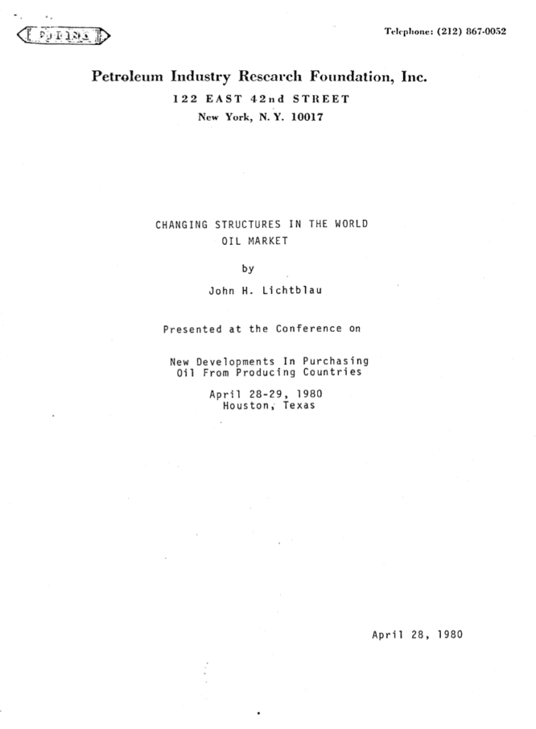 Document on world oil market conference, 1980.