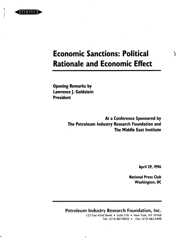 Conference document on economic sanctions, 1996.