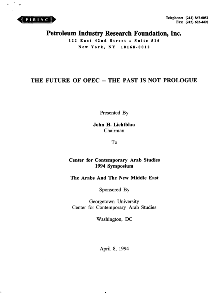 OPEC symposium presentation cover page, 1994.