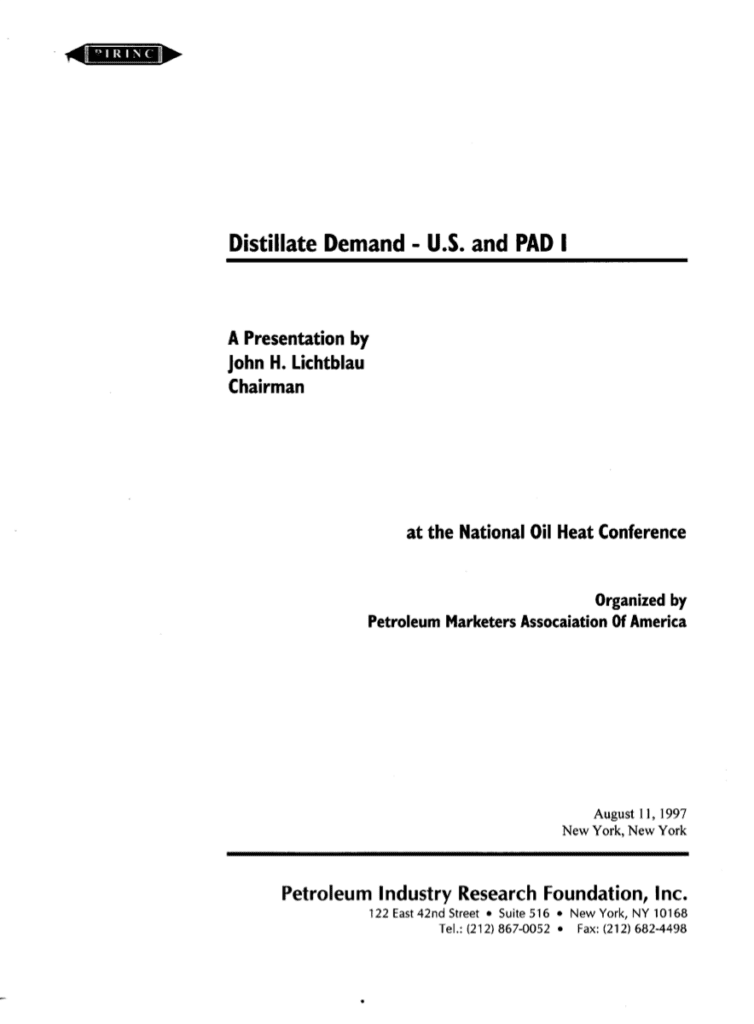 Distillate demand report cover page, 1997.