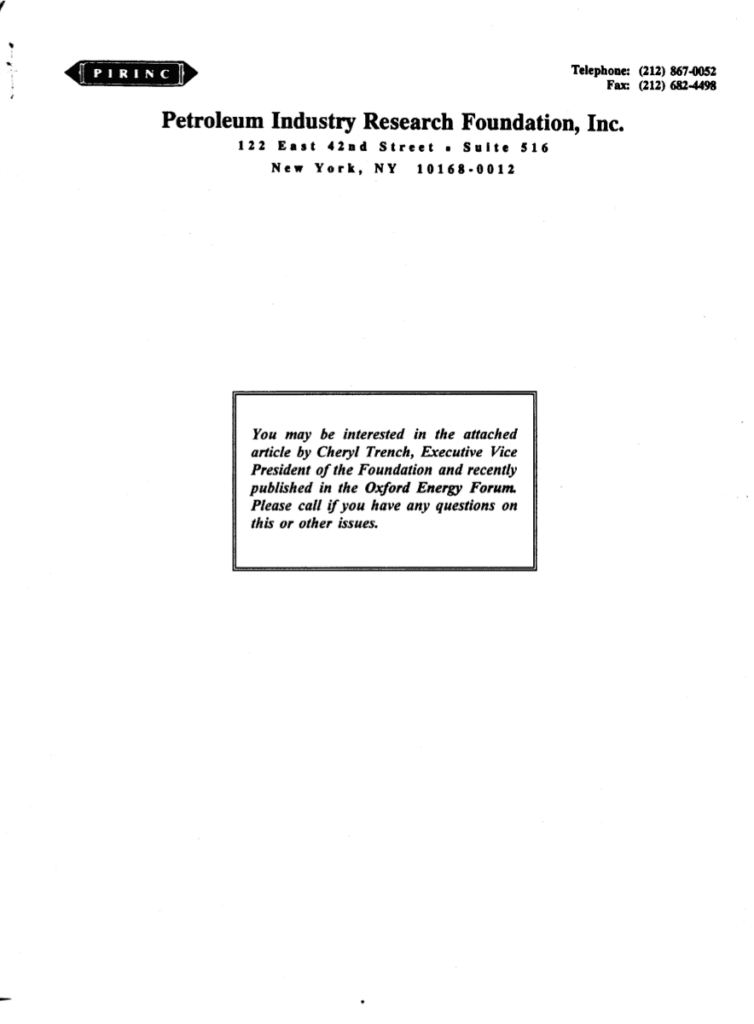 Petroleum Industry Research Foundation letterhead with note.
