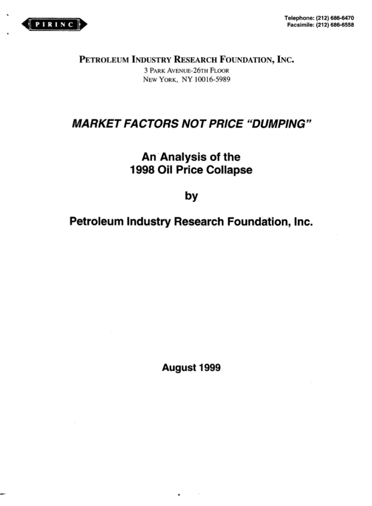 Analysis of 1998 oil price collapse report.