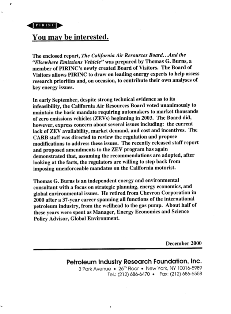 Document discussing California Air Resources Board report.