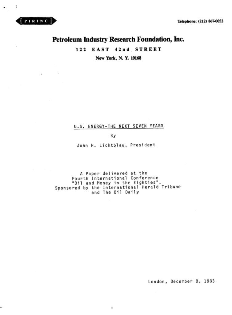 Petroleum industry document cover, December 8, 1983.