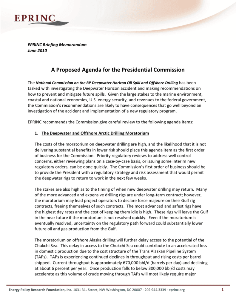 Briefing memorandum on offshore drilling moratorium.