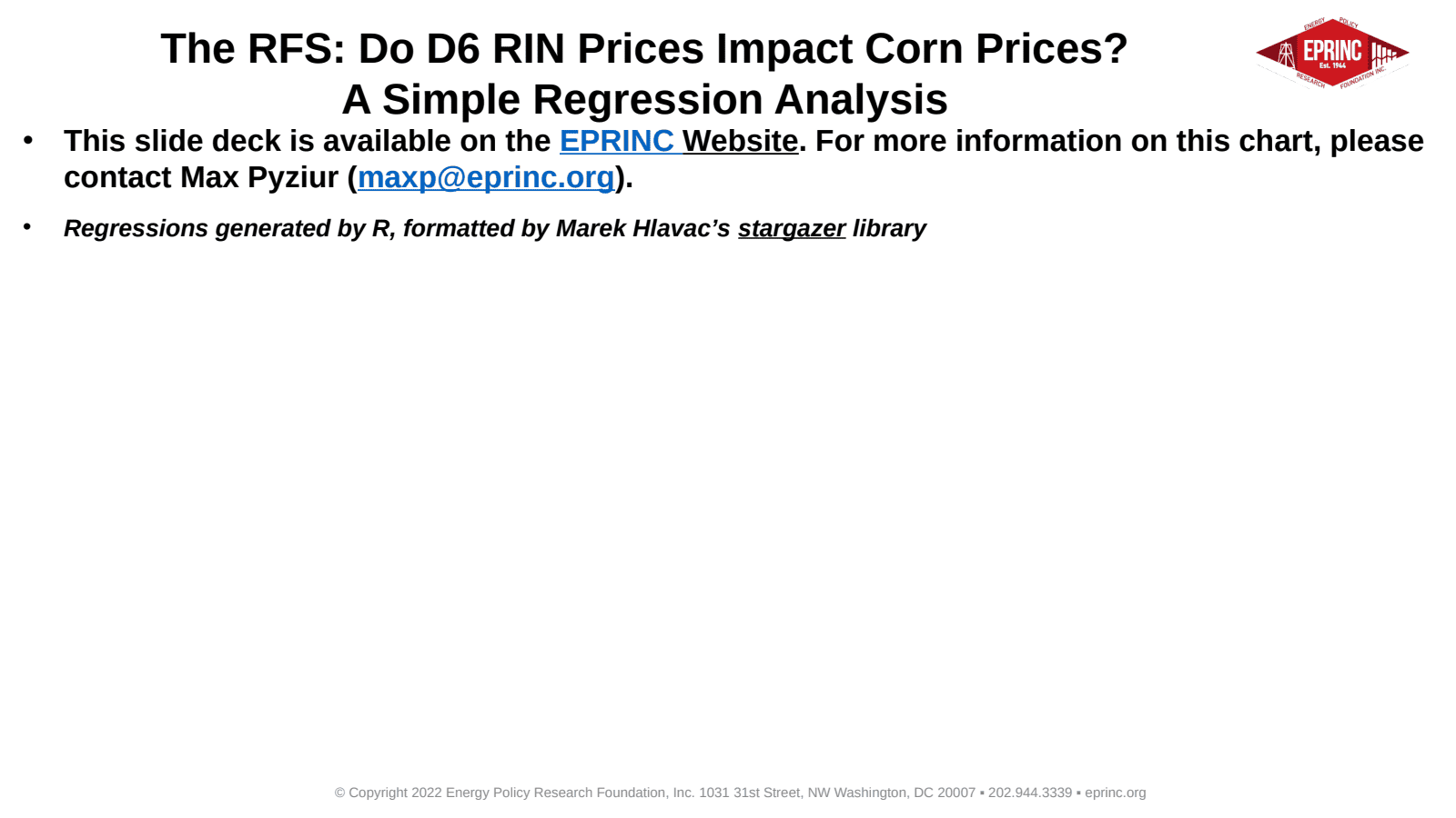 The Renewable Fuel Standard: Do D6 RIN Prices Impact Corn Prices? A Simple Regression Analysis — figure 2