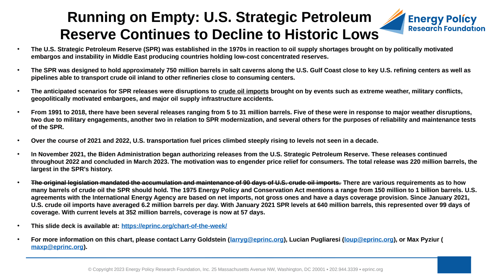 Running on Empty Revisited: U.S. Strategic Petroleum Reserve Continues to Decline to Historic Lows — figure 2