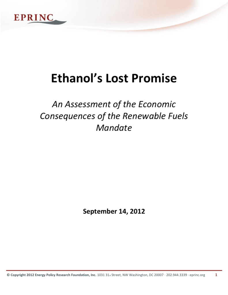 Ethanol's Lost Promise report cover page.