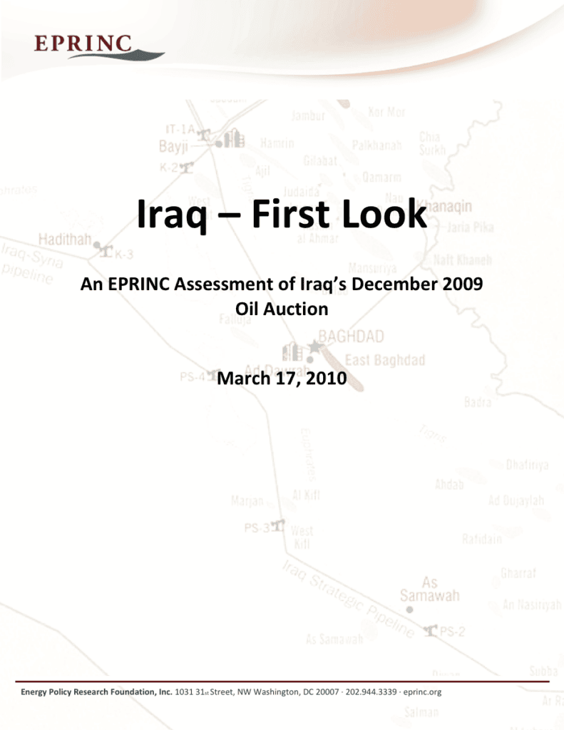 Cover of Iraq oil auction assessment report.