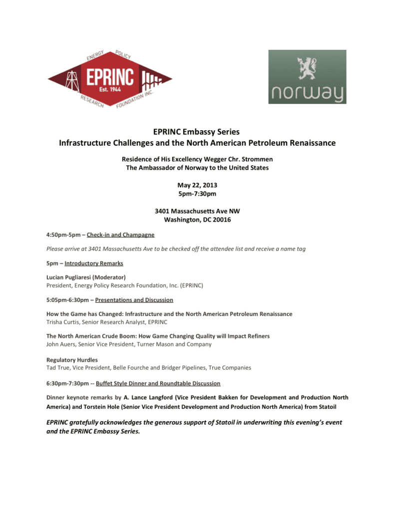 Event flyer for EPRINC Embassy Series.