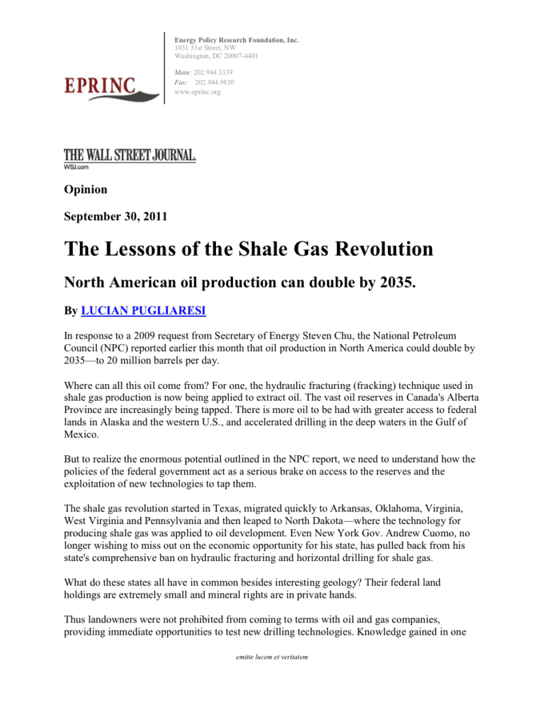 Article on shale gas revolution insights.