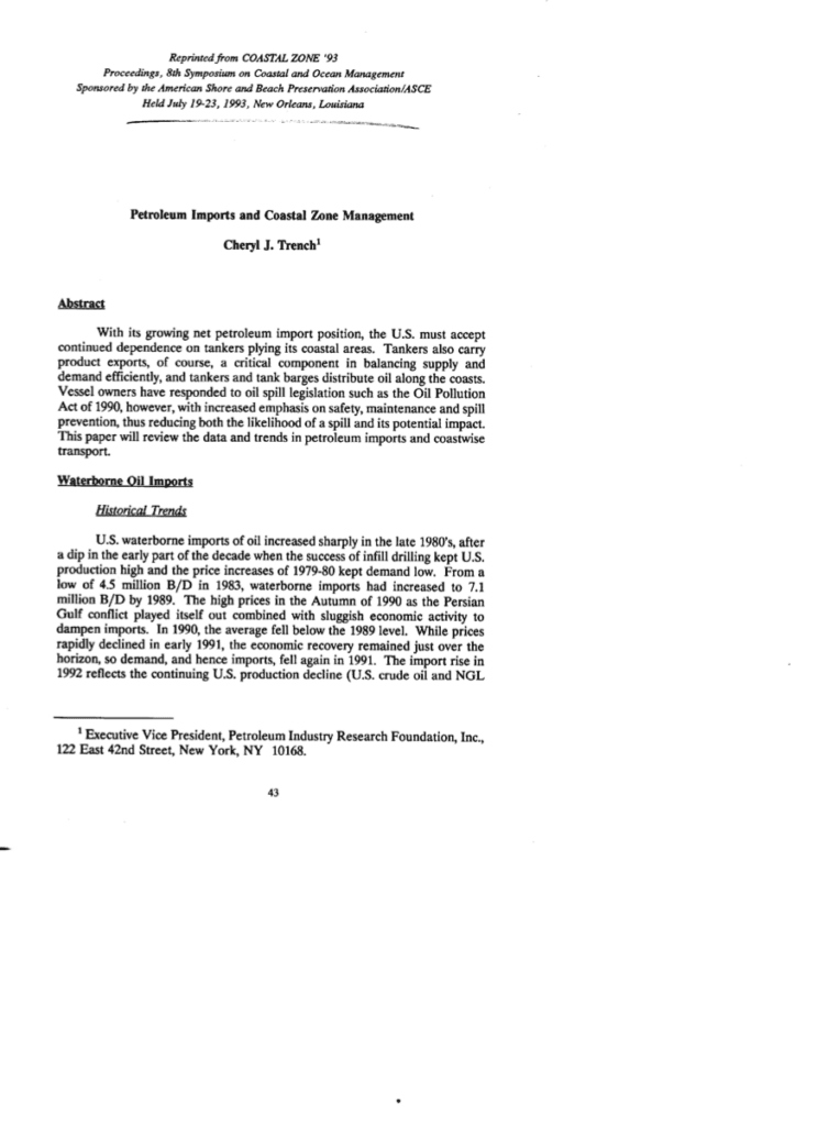 Text document about petroleum imports and management.