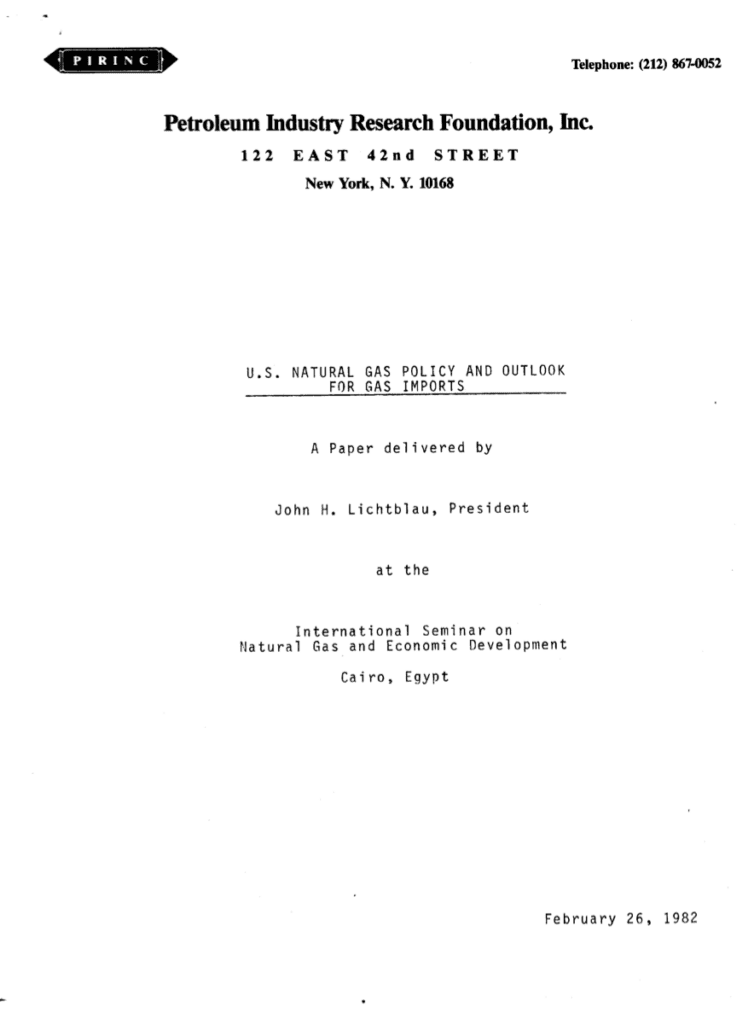 Report on U.S. Natural Gas Policy, 1982.