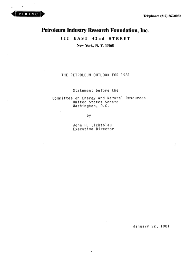 Cover page of petroleum industry report, 1981.