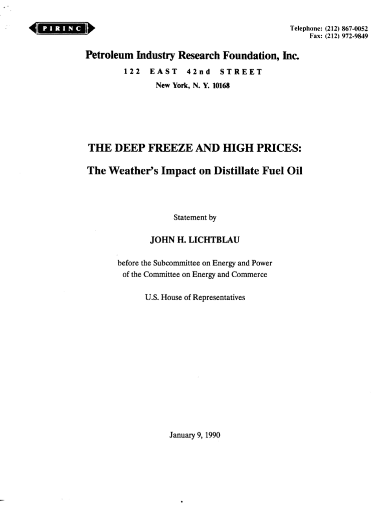 Report on weather's impact on fuel oil.