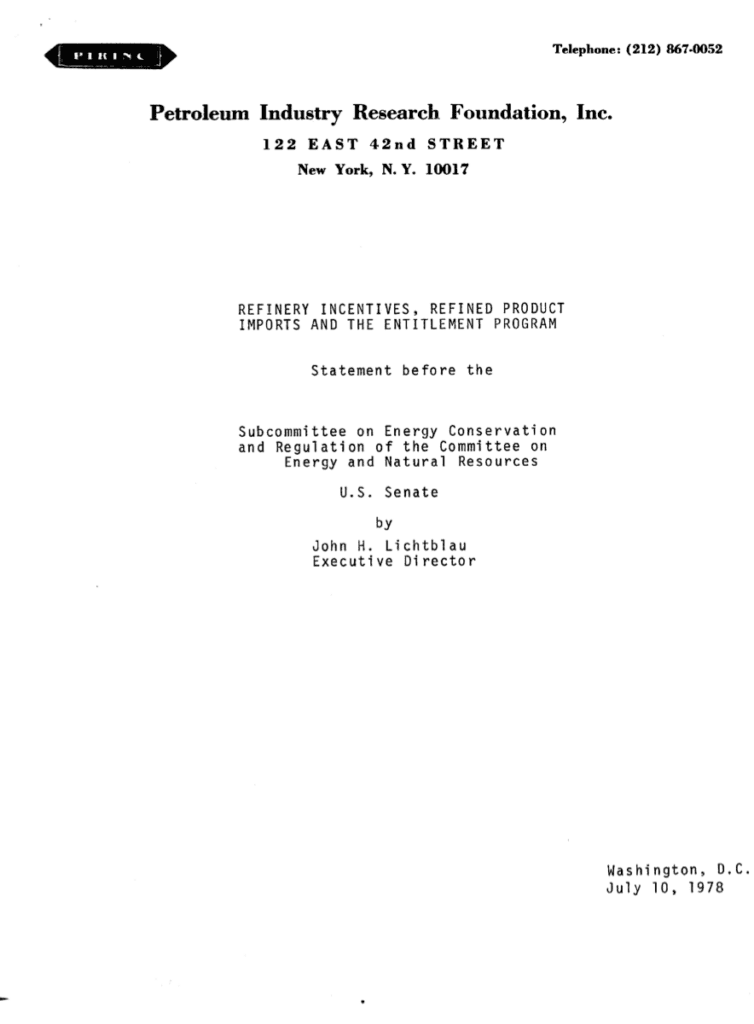 Petroleum Industry Research Foundation document cover.