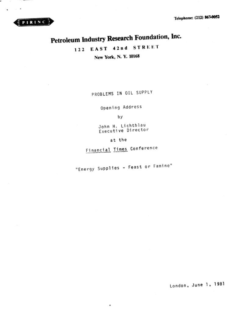 Oil Supply Problems Conference Address, 1981