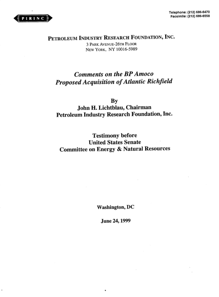 BP Amoco acquisition testimony document cover page.