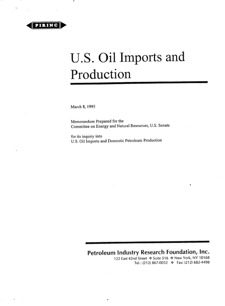 U.S. Oil Imports and Production report cover.