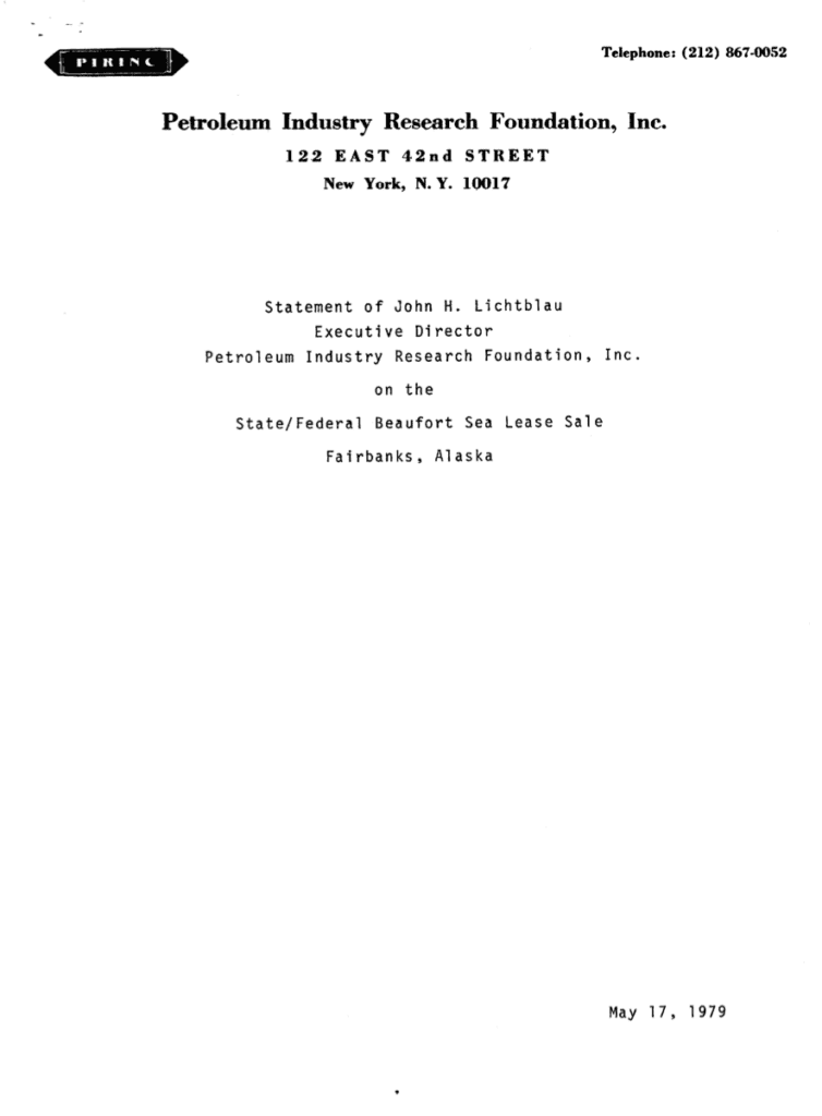 Petroleum Industry Research Foundation statement document.