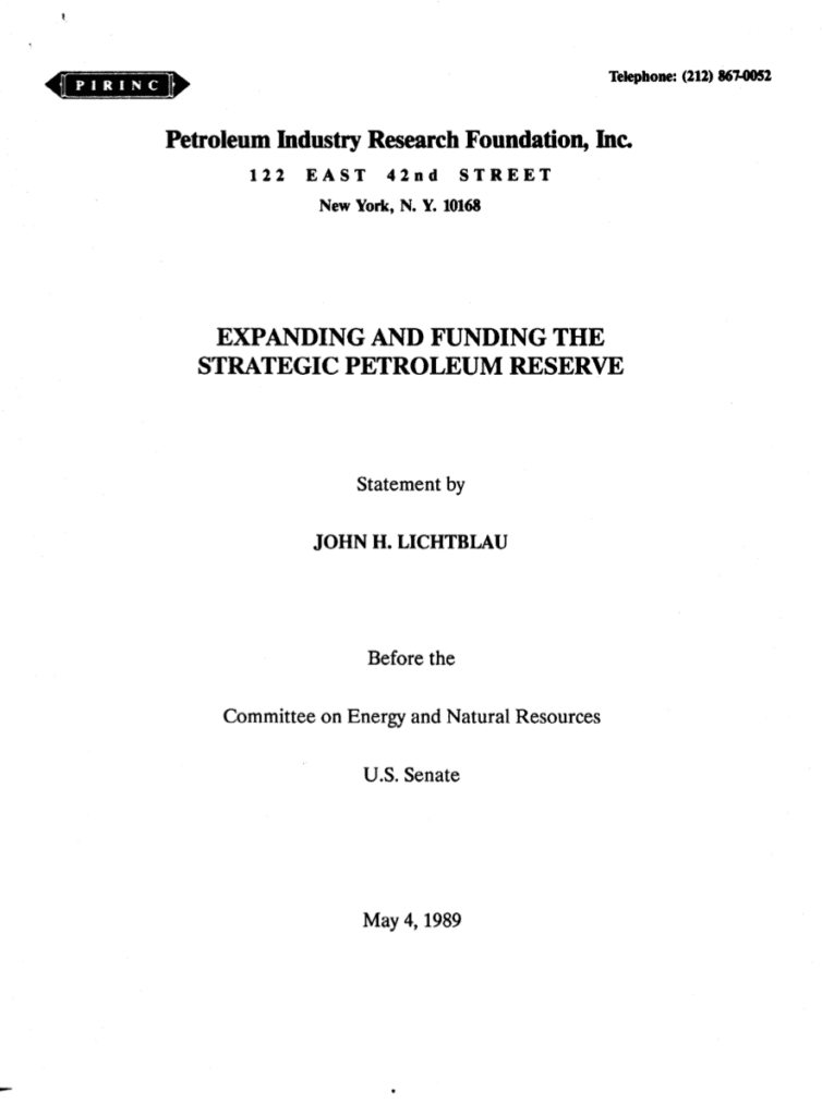 Petroleum Reserve statement cover page, 1989.