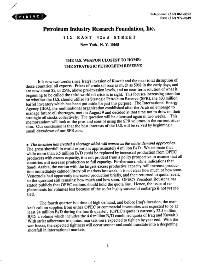 Document on U.S. Strategic Petroleum Reserve.