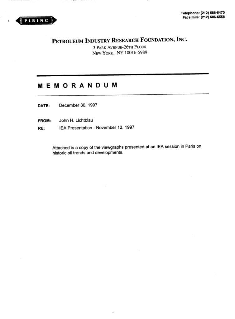 Memorandum on historic oil trends, 1997.