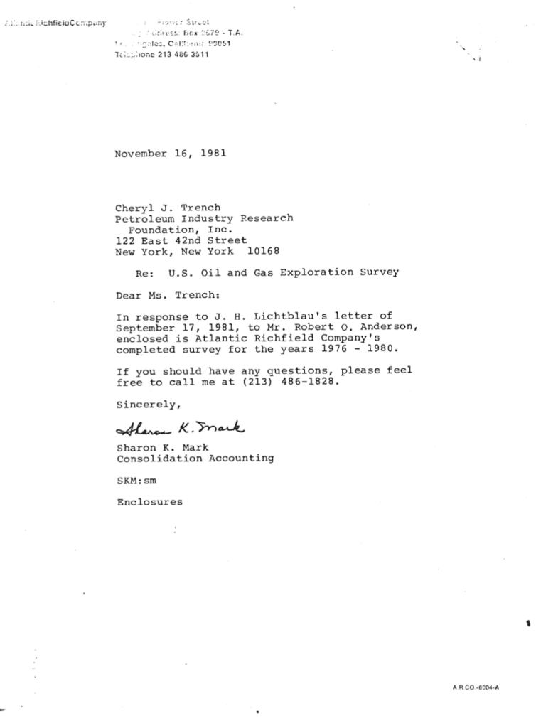 Letter regarding oil and gas exploration survey.