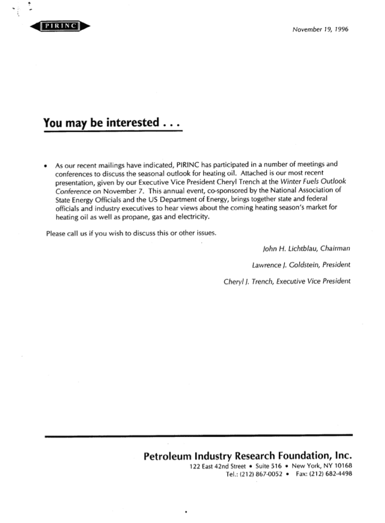 Oil industry meeting announcement, November 1996.