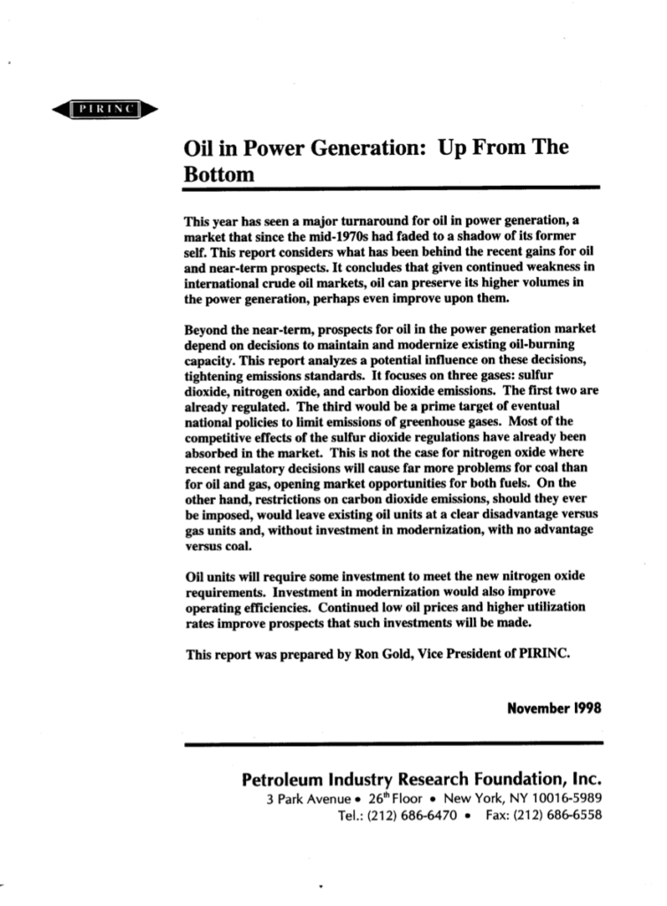 Report on oil's impact in power generation.