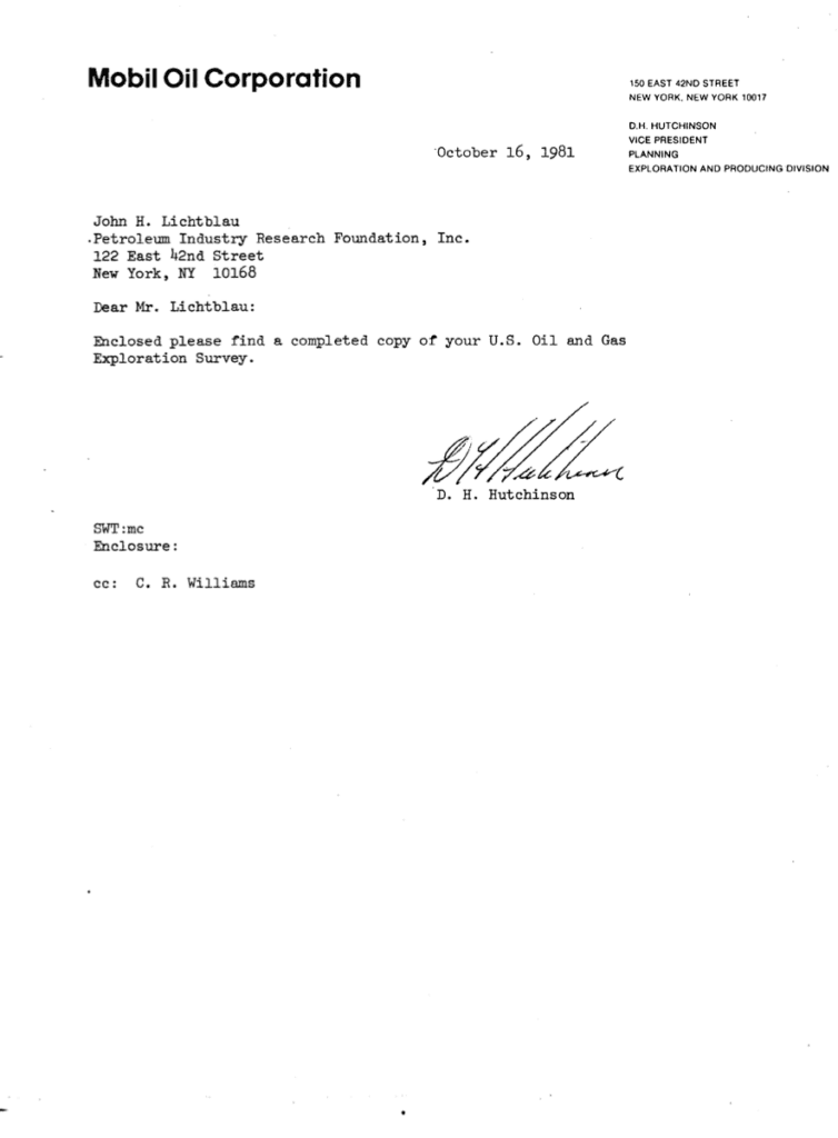 Letter from Mobil Oil Corporation, October 1981.