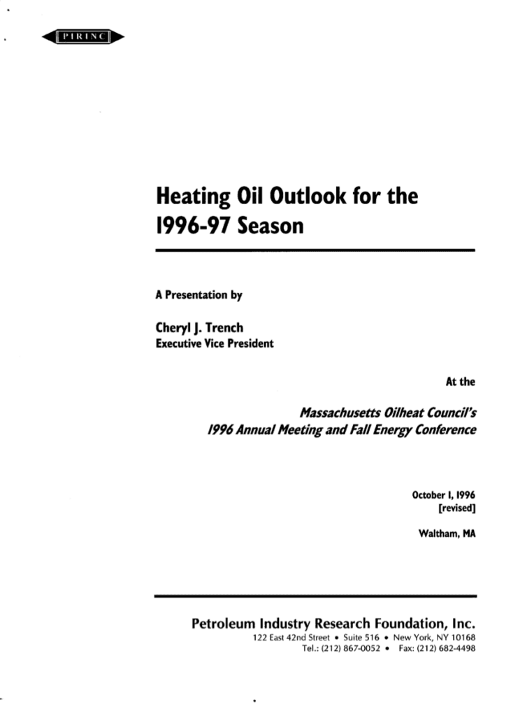 Heating Oil Outlook presentation cover page, 1996-97.