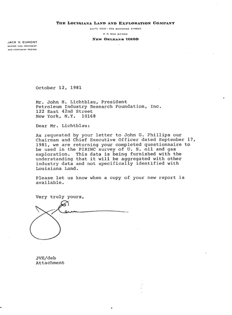 Letter from The Louisiana Land and Exploration Company.