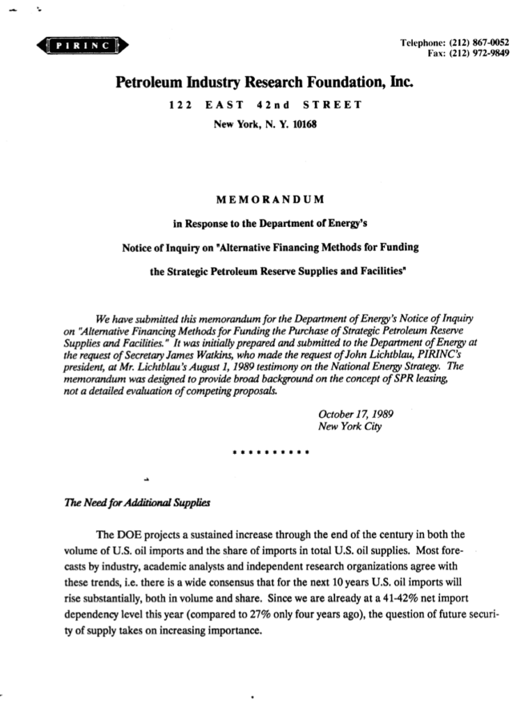 Memorandum on strategic petroleum reserve funding.