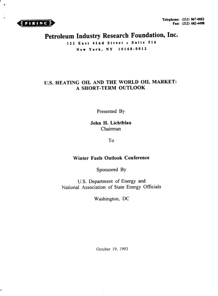 Report cover on heating oil market outlook.