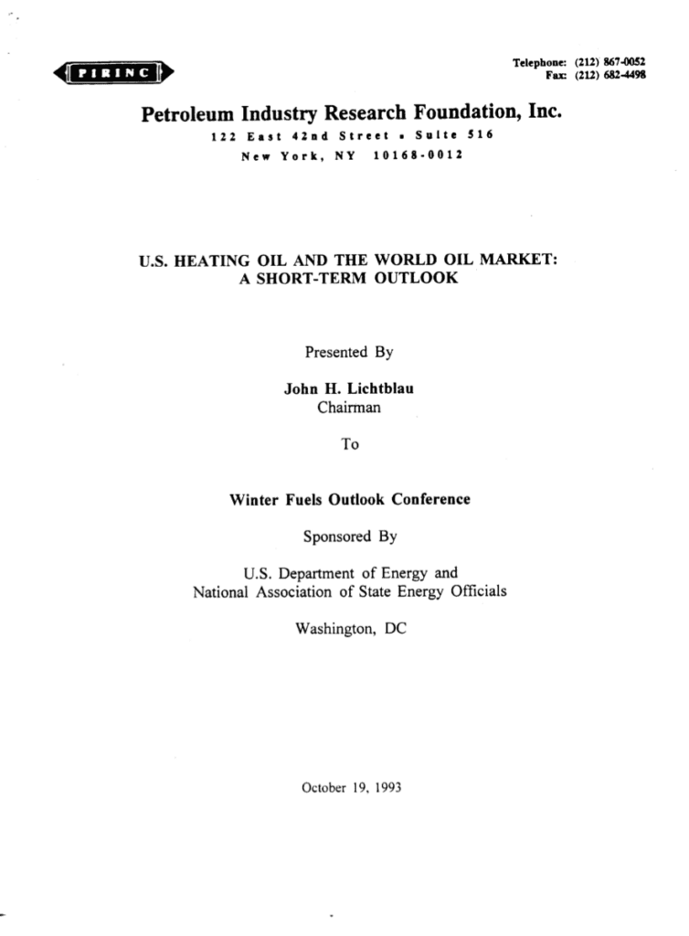 Report cover on oil market outlook, 1993.