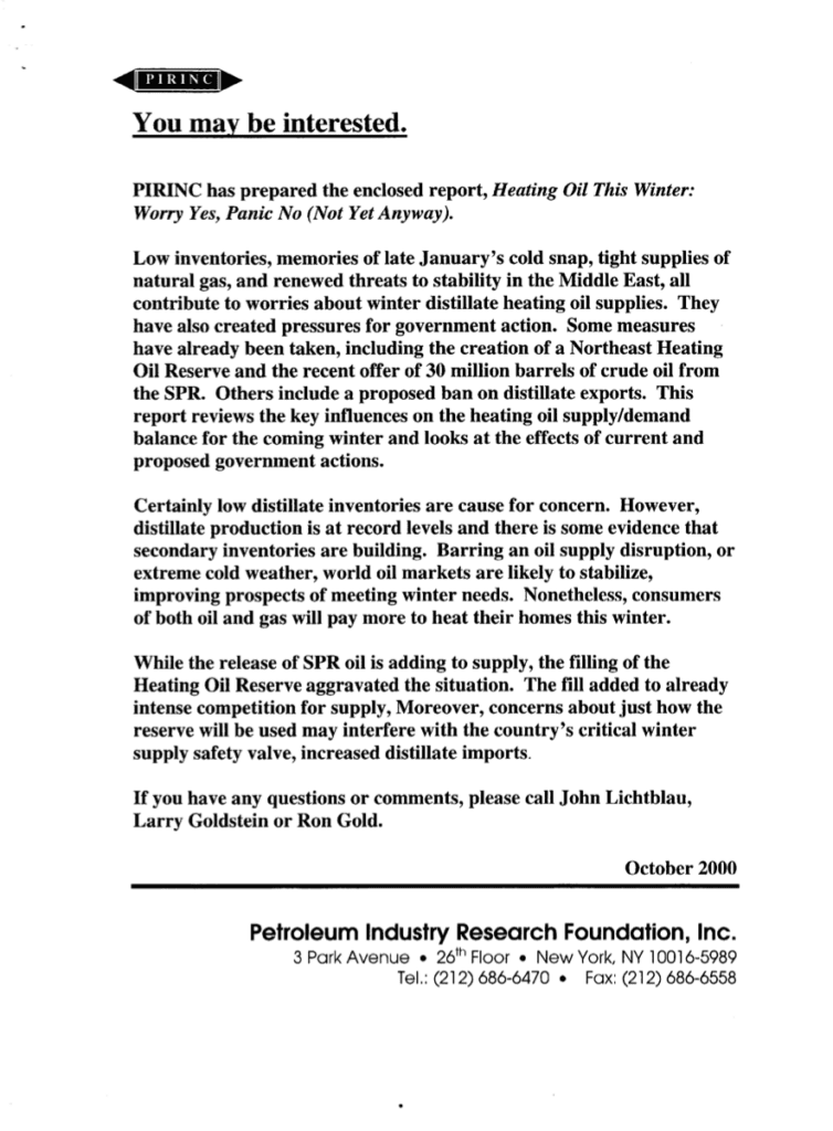 Text document about heating oil report.
