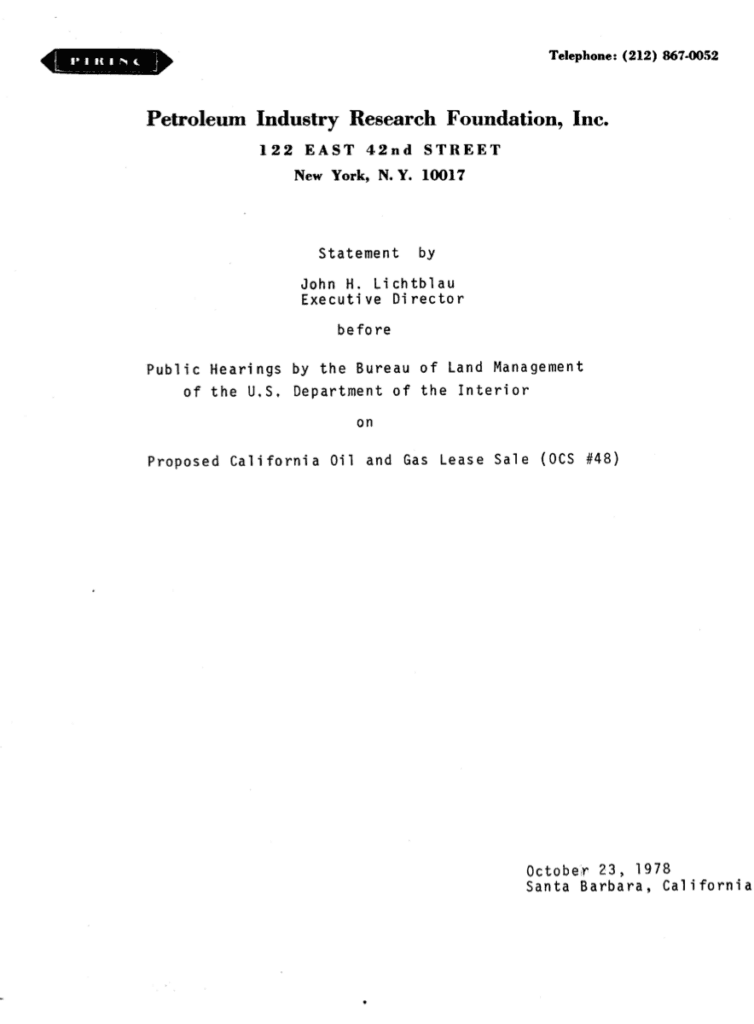 Petroleum Industry Research Foundation statement document.