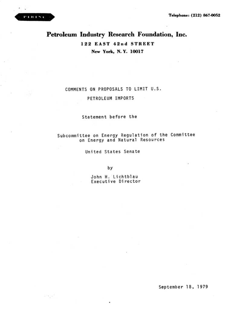 Document on limiting U.S. petroleum imports.