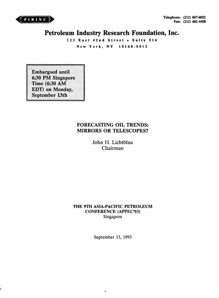 Conference document on forecasting oil trends.